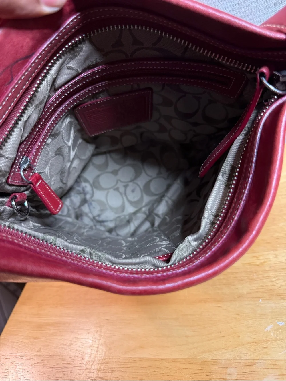 Coach Red Leather Shoulder Bag with Wide Strap